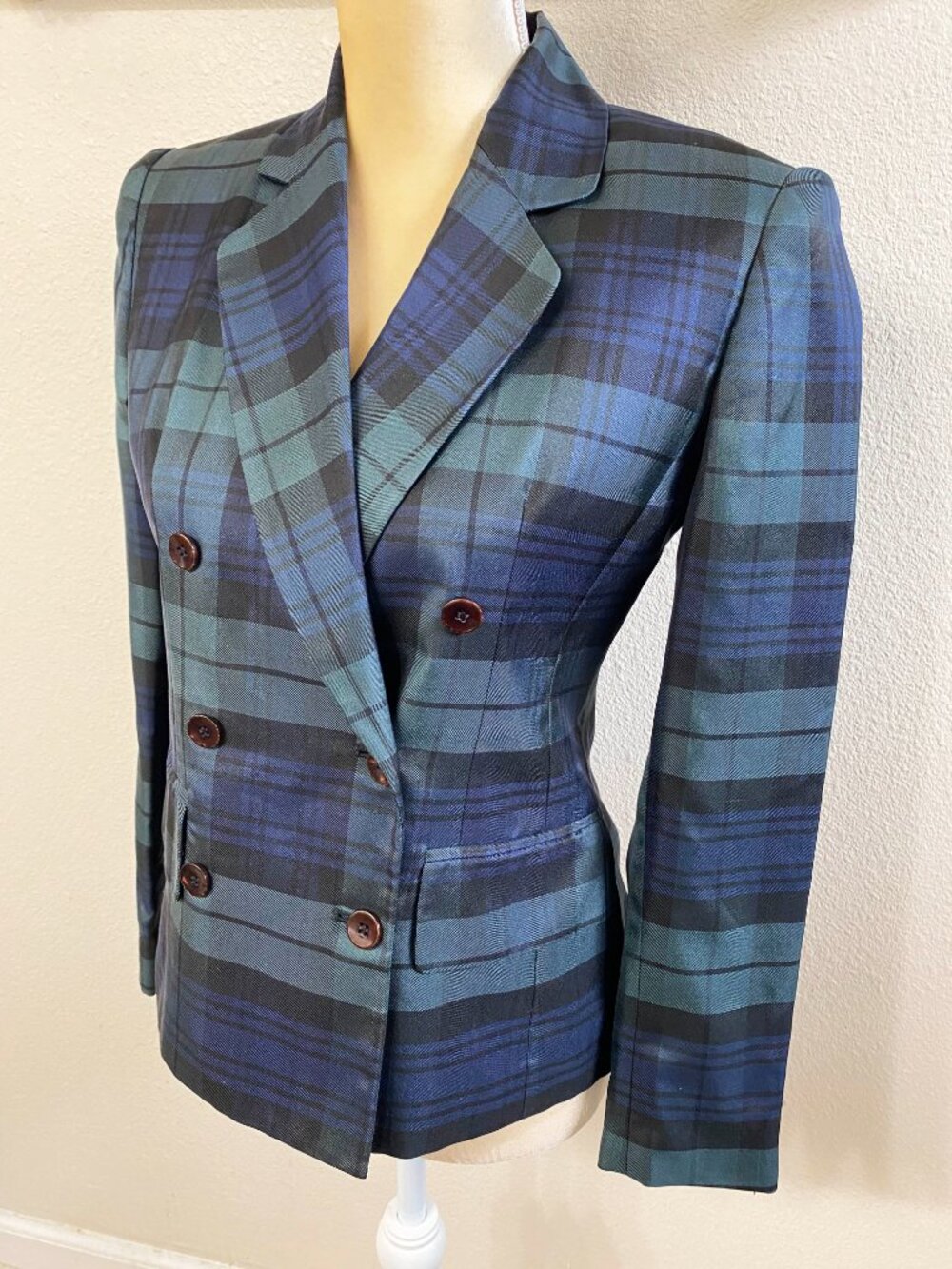 Jones New York 100% Silk Double-Breasted Plaid Blazer 2P - Picture 5 of 11
